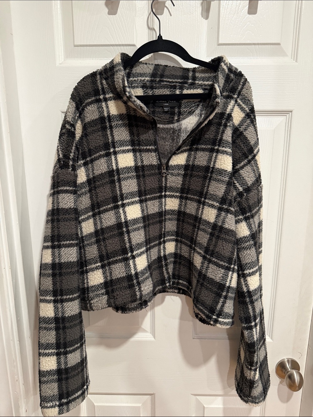 Cozy Black & Cream Plaid Quarter-Zip Jacket